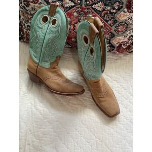 Corral Women's Leather Western Turquoise Brown Square Toe Boots 7.5